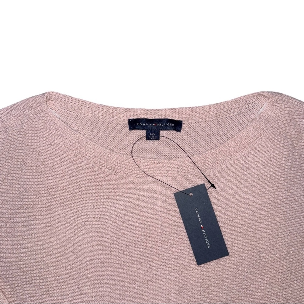 NWT Tommy Hilfiger Metallic Knit Sweater Light Pink 3/4 Sleeve Pullover Sz Large - Picture 4 of 9